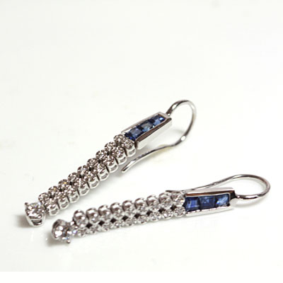 Blue Sapphire & Diamonds Dangling Earrings