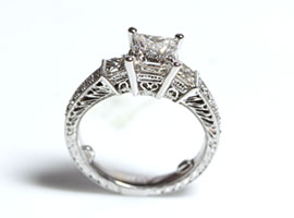 Princess Cut Diamond Ring in Antique Setting